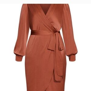 Elegant Rust Wrap Dress